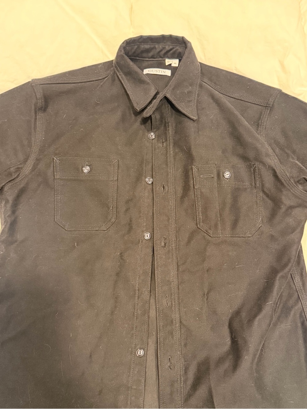 Gustin Men's Black Moleskine Button-Down Work Shirt with Chest Pockets - large